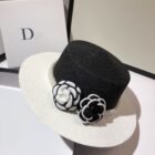 Black And White Pearl Flower Straw Hat – black 3