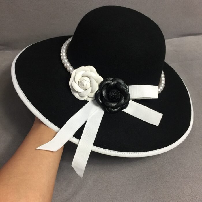 Black Pearl Flower Foldable Hat 3