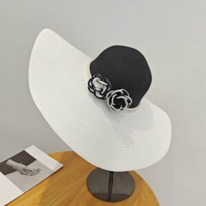 Two Tones Wide Brim Pearl Flower Hat