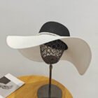 Two Tones Wide Brim Pearl Flower Hat 2