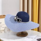 Two Tones Wide Brim Pearl Flower Hat 3