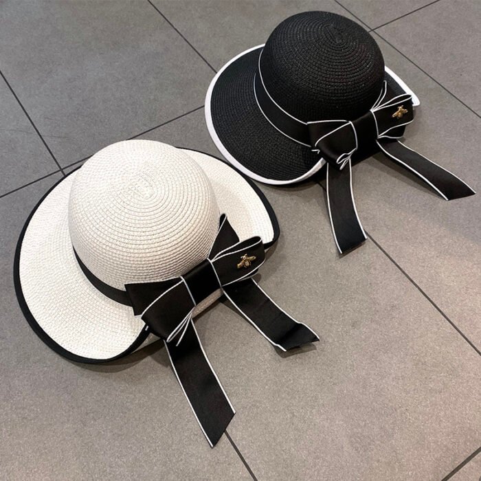 Wide Brim Beach Sun Knit Bow Hat 3