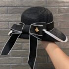 Wide Brim Beach Sun Knit Bow Hat – black 8