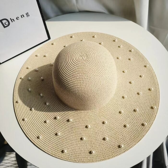 Pearl Wide Straw Hat – Beige 3