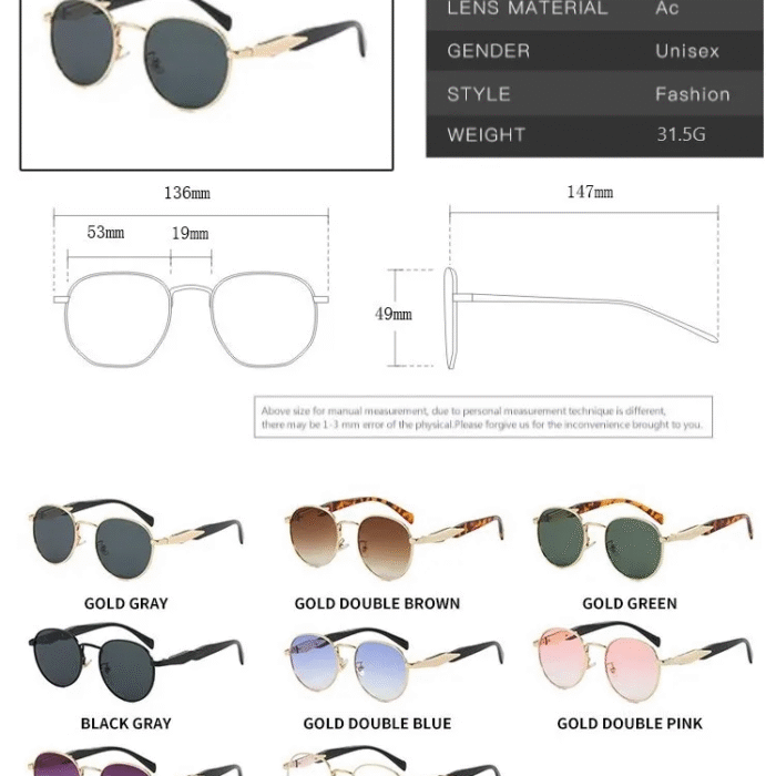 Round Side Gold Metal Sunglasses 5