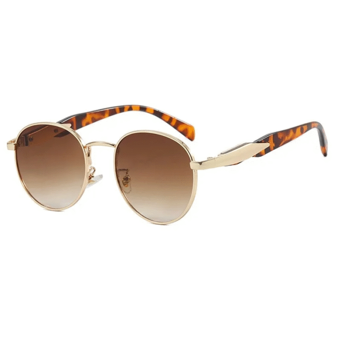 Round Side Gold Metal Sunglasses – gold leopard tea 8