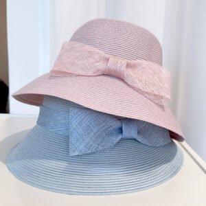 Linen Material Bow Decoration Bucket Hat