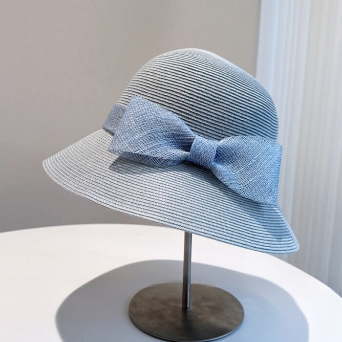 Linen Material Bow Decoration Bucket Hat – Blue 2