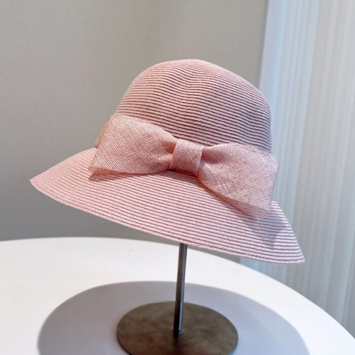 Linen Material Bow Decoration Bucket Hat – Pink 3