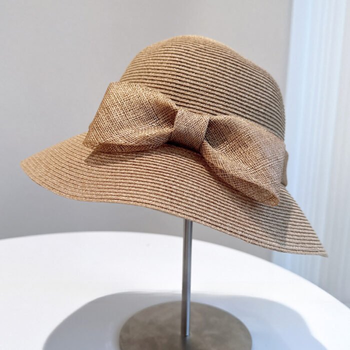 Linen Material Bow Decoration Bucket Hat – Khaki 4
