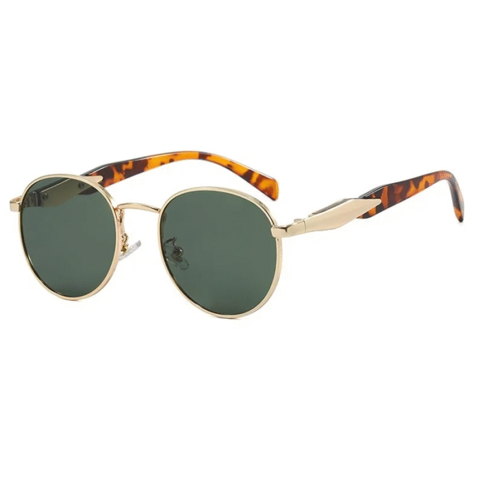 Round Side Gold Metal Sunglasses – gold leopard green 9
