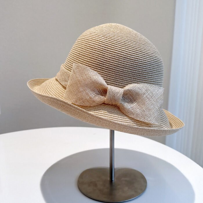Linen Material Bow Decoration Bucket Hat – Creamy-white 7