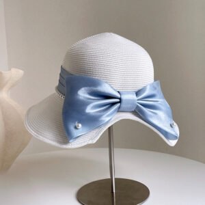 Satin Pearl Bow Straw Dome Hat