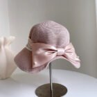 Satin Pearl Bow Straw Hat – Pink 5