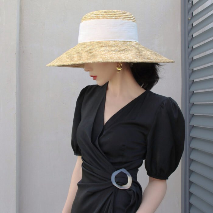 bow ribbon flat top large brim straw hat – 1 3