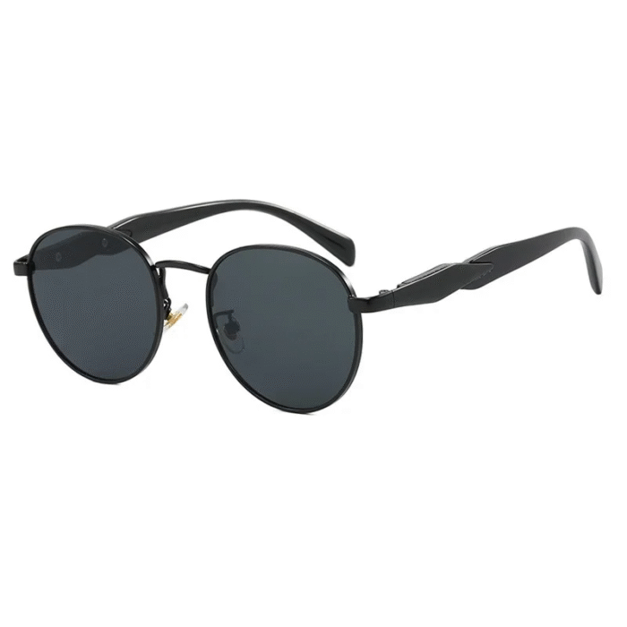 Round Side Gold Metal Sunglasses – black gray 10