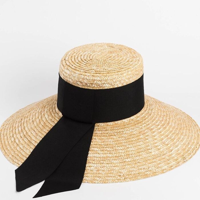 bow ribbon flat top large brim straw hat 6