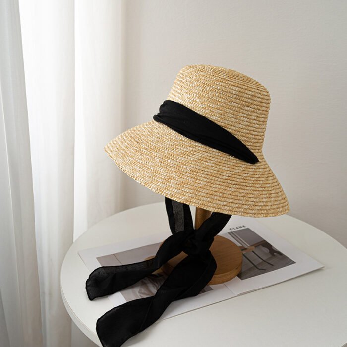 bow ribbon flat top large brim straw hat – 8 8