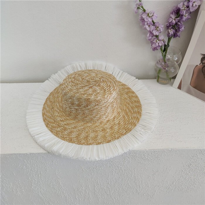 bow ribbon flat top large brim straw hat – 9 10