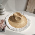 bow ribbon flat top large brim straw hat – 14 11