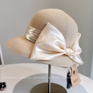 Satin Bow Straw Bucket Hat