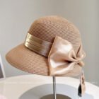 Satin Bow Straw Hat – Khaki 2