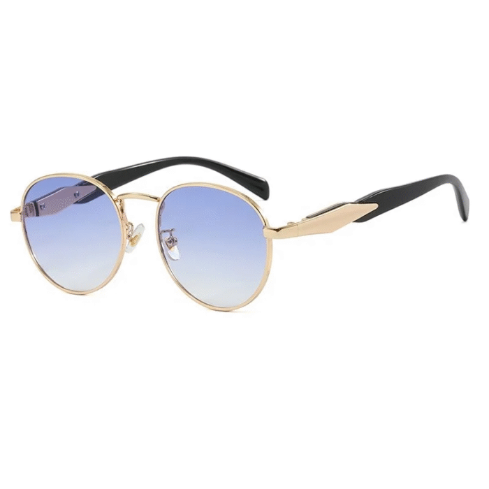 Round Side Gold Metal Sunglasses – gold gradient blue 11