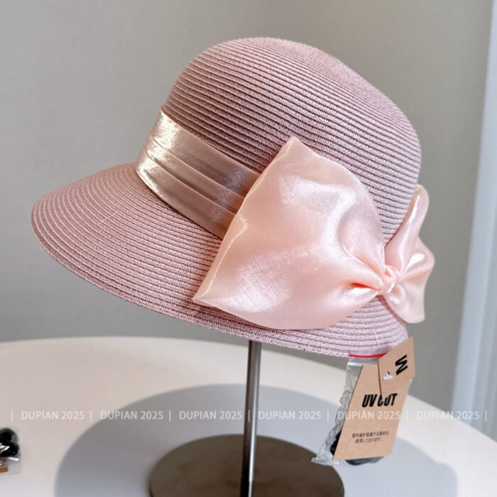 Satin Bow Straw Hat – Pink 3