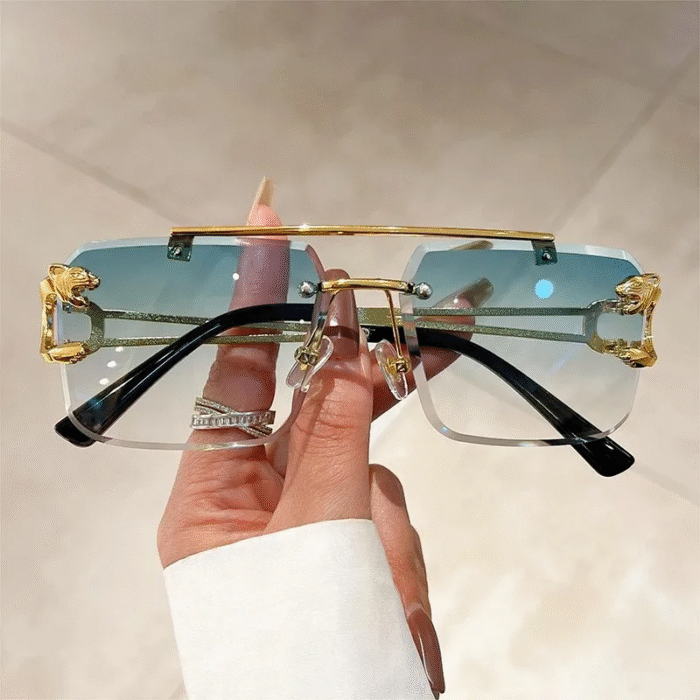 Gold Animal Rimless SunGlasses – Green 2