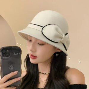 Small Felt Bow Strap Dome Hat