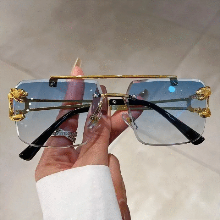 Gold Animal Rimless SunGlasses – Blue 3