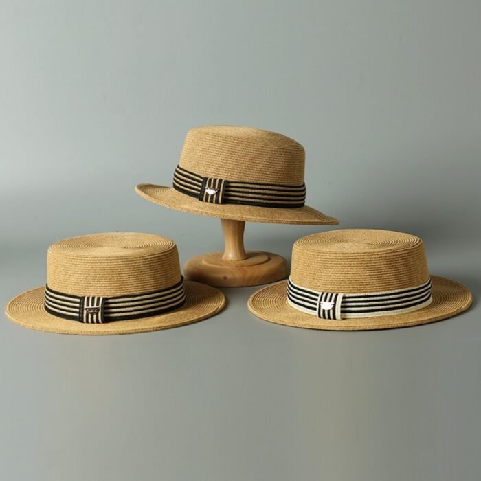 Stripe Straw Flat Hat 4