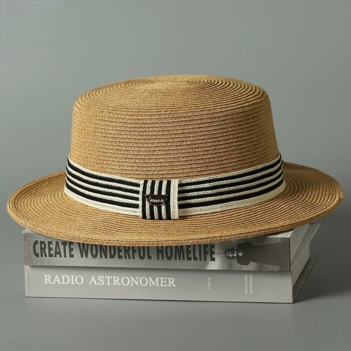 Stripe Straw Flat Hat – DUJ-9609-White 7
