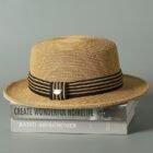 Stripe Straw Flat Hat – DUJ-9609-Khaki 8