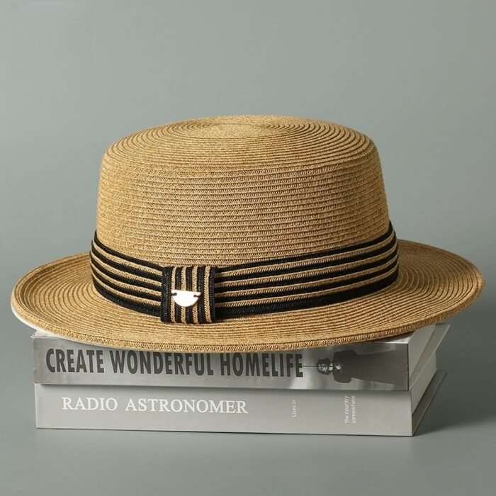 Stripe Straw Flat Hat – DUJ-9609-Khaki 8