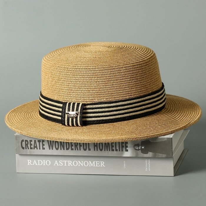 Stripe Straw Flat Hat – DUJ-9609-Beige 9