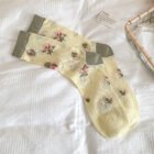 New Women Socks Thin Summer New Fresh Girls Sweet Lace Flower Socks Breathable Hollow Out Ladies Fashion Transparent Socks Comfy – Yellow Flower 3