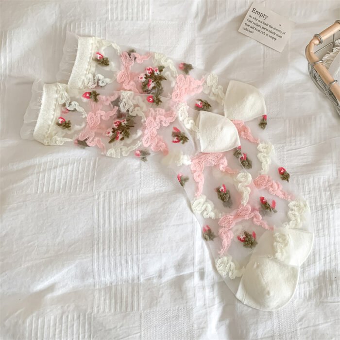 New Women Socks Thin Summer New Fresh Girls Sweet Lace Flower Socks Breathable Hollow Out Ladies Fashion Transparent Socks Comfy – Lace Flower 9
