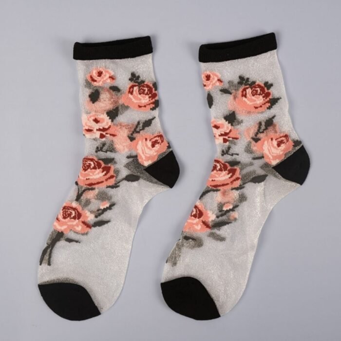 Summer Socks For Women Girls Floral Cool Socks Transparent Silk Like Crystal Casual Sock Floral Girls Elastic Short Female Meias – 14 2