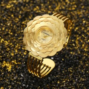 Gold Diamond Flower Dial Wristwatch