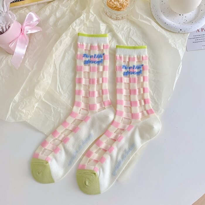 Women Socks Female Japanese Sweet Kawaii Cute Girl Stockings Ruffles Lolita Mesh Breathable Female Thin Middle Tube Socks Summer – C 7