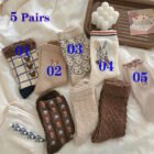 5 Pairs Bear Socks Cute Cartoon Animal Socks Printed Japanese Fashion Kawaii Women Cotton Rhombus Middle Tube Cute White Socks – 6002-As picture 4