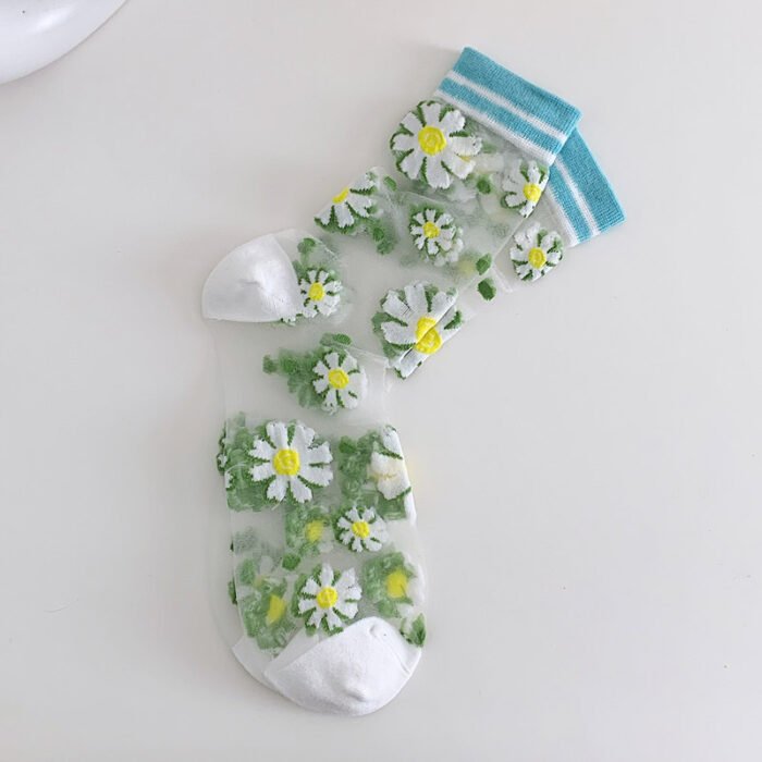 Summer Socks For Women Girls Floral Cool Socks Transparent Silk Like Crystal Casual Sock Floral Girls Elastic Short Female Meias – 4 2