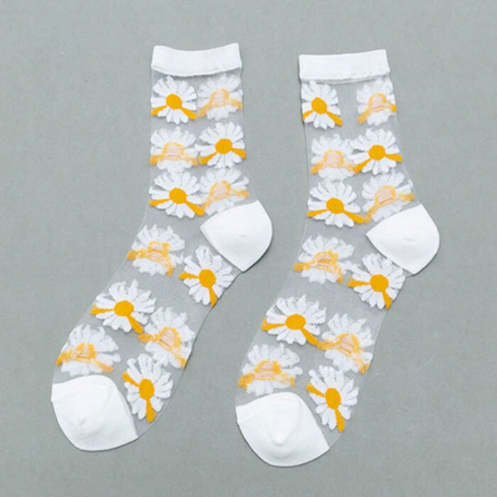 Summer Socks For Women Girls Floral Cool Socks Transparent Silk Like Crystal Casual Sock Floral Girls Elastic Short Female Meias – 9 4