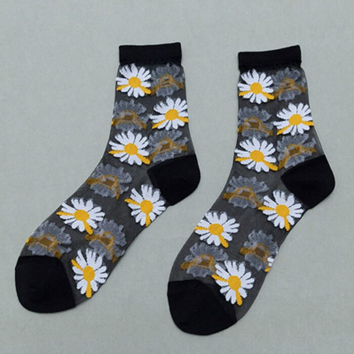 Summer Socks For Women Girls Floral Cool Socks Transparent Silk Like Crystal Casual Sock Floral Girls Elastic Short Female Meias – 10 5
