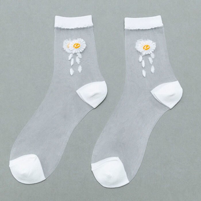 Summer Socks For Women Girls Floral Cool Socks Transparent Silk Like Crystal Casual Sock Floral Girls Elastic Short Female Meias – 12 8