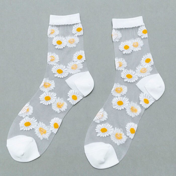 Summer Socks For Women Girls Floral Cool Socks Transparent Silk Like Crystal Casual Sock Floral Girls Elastic Short Female Meias – 8 10