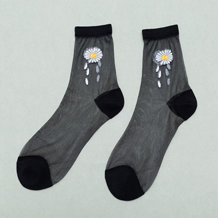 Summer Socks For Women Girls Floral Cool Socks Transparent Silk Like Crystal Casual Sock Floral Girls Elastic Short Female Meias – 13 13