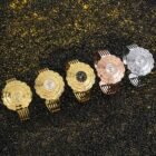 Gold Diamond Flower Dial Wristwatch 6