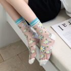 Summer Socks For Women Girls Floral Cool Socks Transparent Silk Like Crystal Casual Sock Floral Girls Elastic Short Female Meias 15
